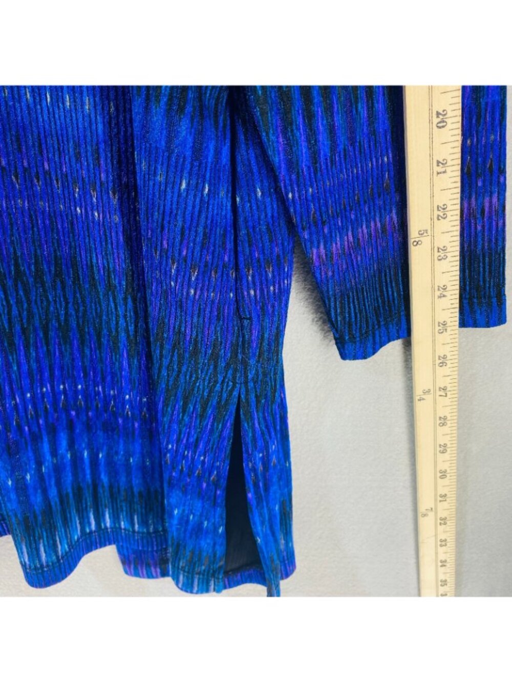 Susan Graver Liquid Knit Sweate XL Purple Blue Stretch Abstract Open Cardigan - Picture 13 of 14